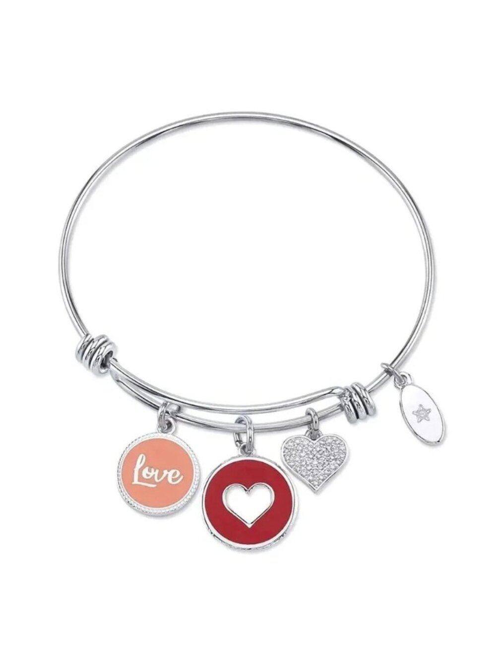 "Love" Heart Cubic Zirconia Heart Bangle Bracelet Stainless Steel Waterproof